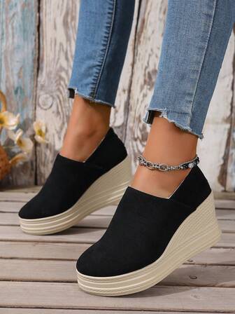 Retro Linen Rope Thick Sole Platform Shoes, Casual Elegant Zipper Back Slip-On Fashionable Versatile Shoes