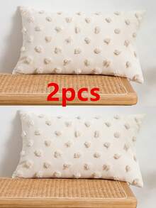 1 件/2 件现代简约白色底色波尔卡圆点装饰枕套，帆布面料毛绒刺绣沙发垫套，适用于卧室、客厅、户外花园派对，四季皆宜 30*50cm 45*45cm - 白色 - 查看 19