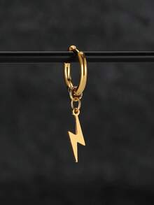 1pc Stainless Steel Lightning Bolt Pendant Earrings For Men - Gold - View 2