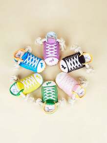 1-Pack Sneaker-Shaped Dog Chew Toys With Rope Knots & Squeaky Ball – Durable Oxford Fabric Chewers For Aggressive Chewers, Interactive Squeakers Noise For Puppies/Adult Dogs, Indoor Outdoor Play