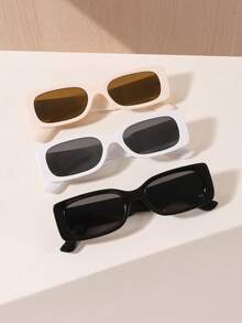 1/2/3 pares de gafas de sol rectangulares pequeñas de moda para mujer, adecuadas para uso diario, versátiles y elegantes, ideales para salidas familiares, viajes, vacaciones en la playa, actividades al aire libre, etc. - Multicolor - Ver 8