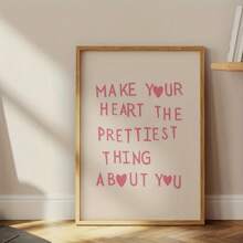 1pc Artist's Canvas Modern Quotes Art Print Posters: Pink Heart Motif Wall Arts For Bedroom, Living Room, Kitchen, Or Corridor Decor