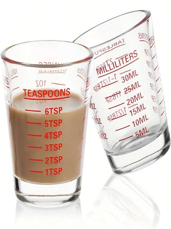 1 Set Calibrated Glass Measuring Cups - 1 Oz, 2 Tbsp, 6 Tsp, 30ml - Durable And Microwave Safe, For Espresso, Wine And Other Kitchen Uses - Essential Cooking Tool