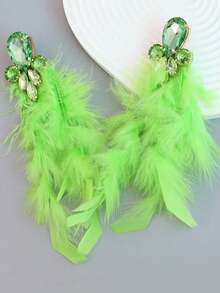 1 Cặp bông tai đính pha lê và lông vũ gợi cảm nhiều màu sắc, Phụ kiện dự tiệc thời trang - lông vũ - Xem 14