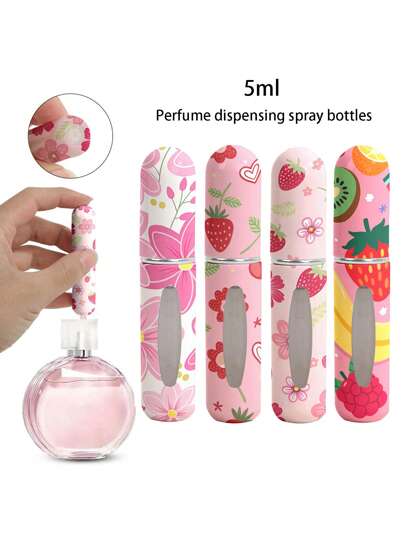 1pc Perfume Packaging Bottle With Flowers And Strawberries Pattern On The Bottom, Reusable Delicate Water Mist Spray Bottle, Leopard Print Heart-Shaped Pattern Perfume Packaging Tool, Multiple Patterns To Choose From, Birthday Gifts For Family And Friends, Holiday Gifts, Suitable For Travel Portable 5ml