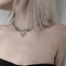1 pieza Colgante con forma de corazón hueco con llama en color plata con estilo punk, joyería hip hop para mujer como regalo para uso diario