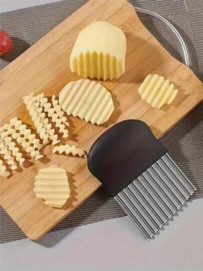 1 pieza Cortador de patatas de acero inoxidable ondulado: multiusos para frutas frescas, verduras, ensaladas, zanahorias, patatas, papas fritas - Hoja de acero inoxidable durable - Perfecto para la cocina del hogar