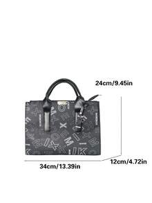 Women's Fashion Letter Print Multi-Functional Shoulder Tote Bag With Accessory, Stylish, Versatile For Commuting, PU Leather Material