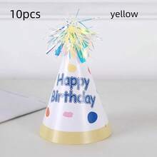 6pcs Mixed Style & 10pcs Solid Color Colorful Tinsel Birthday Hats, Magical Party Hat, Party Hat, Goddess Hat With "Happy Birthday" Text, Lightweight Paper Hat, Suitable For Festival Celebration, Birthday Party Accessories | Tinsel Top Hats, Birthday Party, Tabletop Decoration - Multicolor - View 12
