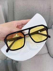 1 Set Retro Candy Color Square Stylish Glasses, New Fashion Gradient Yellow Lightweight Glasses, Elegant Basic Fashion Glasses For Women, Plastic Frames, For Business, Casual, Gift, Autumn/Winter For Summer Beach Vacation,Outdoor,Travel