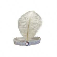 Faux Ostrich Feather Headpiece With Sequins, Elastic Band, Colorful Rhinestone For Carnival Masquerade, Headdress