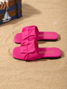 Children's Fashion Outdoor Slippers, Square Toe Flat Shoes, One-Piece Sandals, New Stylish Elegant Minimalist European And American Girls Shoes, High-End Beach Slippers - Hot Pink - View 5