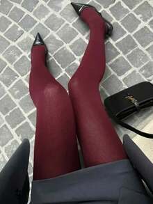 1双复古红酒红色紧身裤，可外穿，显瘦百搭，日常穿着可搭配连衣裙，圣诞礼物佳选 - 酒紅色 - 查看 5