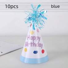 6pcs Mixed Style & 10pcs Solid Color Colorful Tinsel Birthday Hats, Magical Party Hat, Party Hat, Goddess Hat With "Happy Birthday" Text, Lightweight Paper Hat, Suitable For Festival Celebration, Birthday Party Accessories | Tinsel Top Hats, Birthday Party, Tabletop Decoration - Multicolor - View 11