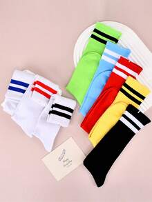 3 pares de calcetines finos a rayas para niños, calcetines deportivos casuales para niños y niñas, calcetines hasta el gemelo para estudiantes - Multicolor - Ver 7