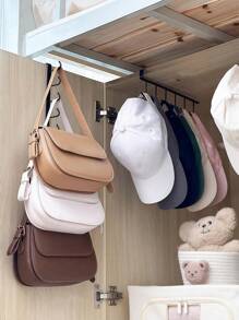 2pcs/Wall Mounted Hat Organiser, Iron Storage Hanger With 6 Hooks, Portable Multi-Functional Storage Hanger, Over The Door Hat Rack, Wardrobe Cabinet Organiser, Suitable For All Types And Sizes Of Hats.
