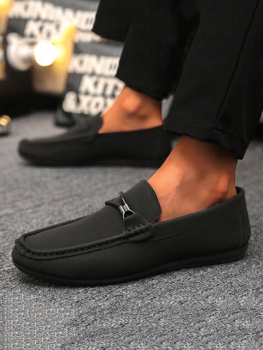 Men's Loafers Casual Shoes Versatile New Penny Loafers Slip-On Boat Shoes Flat Canvas Shoes Men's Business Formal Shoes Casual Flats (Size Up One) - Black - View 1