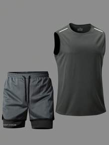 Outdoor Sports Suit, Dark Grey Breathable Tank Top And Shorts Set, Fashionable And Comfortable For Summer Sports, Running, Hiking