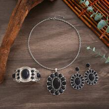 3 件波西米亚风格珠宝套装，含手链、项链和耳环，适合女性日常、派对、生日、周年纪念佩戴 - 水滴開口手鐲套裝 - 查看 8