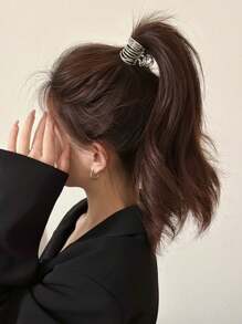 1pc Minimalist Design High Ponytail Claw Hair Clip With Ring, Premium Metal Hair Accessory For Women Hair Clips Hair Jaw Clip Hair Clamps Hair Clutch Hair Catcher Clip, Claw Clip