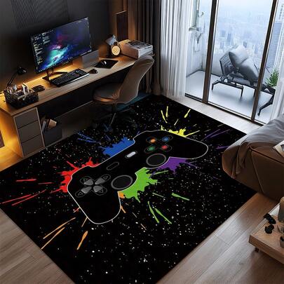 1 بساط فاخر 3D، ذو تصميم وحدة تحكم ألعاب تكنولوجية ملونة وعصرية، ذو طباعة كرتونية كبيرة بشكل لوحي، أنيق وناعم، مقاوم للانزلاق، مناسب للخارج والمدخل وغرفة المعيشة والنوم وغرفة الغسيل والحمام وغرفة الألعاب، قابل للغسيل بالآلة، سجادة ديكورية كبيرة الحجم متعددة المواسم