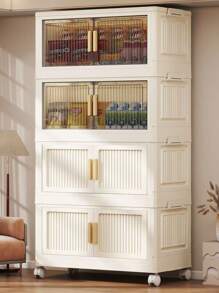 Folding Multilayer Storage Cabinet, Living Room Snacks Toys Organizer Shelf, Home Storage Wardrobe Closet
