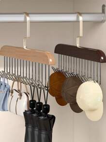 1pc 8-In-1 Wooden Multifunctional Hanger With Clips For Clothes, Ties, Scarves, Belts, Space Saving Closet Storage Organizer