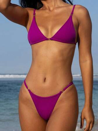 2025 新款性感比基尼套装，欧美风格双层面料纯色后肩带女士分体泳衣