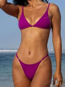 Conjunto de bikini sexy 2025, estilo europeo y americano con espalda con doble tela de unicolor y división para mujeres