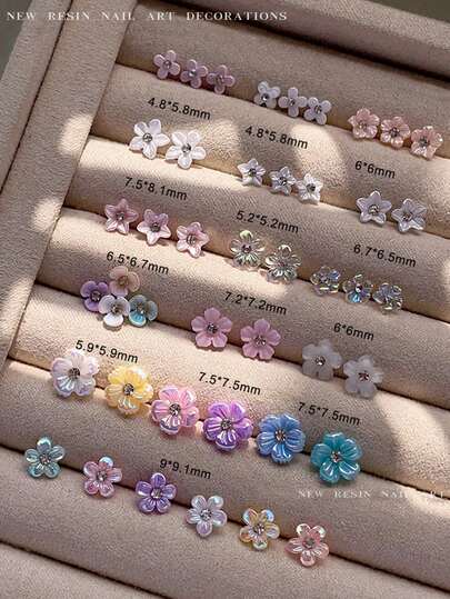 10pcs Spring & Summer Dopamine 5-Petal Flower Metal Nail Decorations, Minimalist Multi-Functional DIY Accessories, Nail Jewelry For Wedding, Travel, Shiny White Crystal Nail Gems