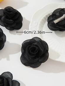 6pcs Cute Rose Flower Hair Clips, Suitable For Daily Wear And Holiday Outfits - Black - View 4