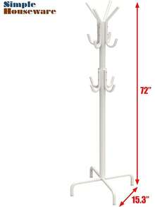 Jkm Simple Houseware Standing Coat And Hat Hanger Organizer Rack, 12 Hooks, Bronze - 白色 - 查看 6