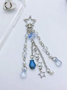 1pc Beaded Tassel Small Fish Keychain Fresh Ocean Style Versatile Sweet Ornament Cute Accessory Y2K Goth - Silver - View 2