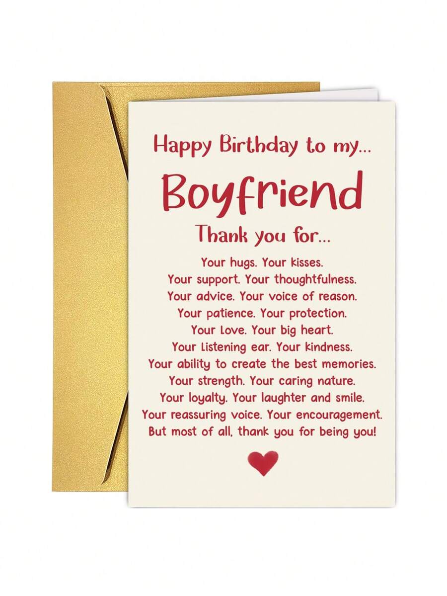 1 件浪漫快乐男友生日卡片礼物，来自女朋友，可爱感谢 BF 生日礼物，祝我男朋友生日快乐 - 多色 - 查看 1