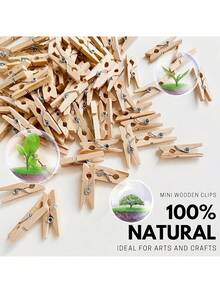 100Pcs Very Small Mine Size 25mm Mini Natural Wooden Clips For Photo Clips Clothespin Craft Decoration Clips Equipped With Rope - Apricot - View 3