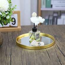 Glass Mirror Round Tray Home Decoration - Gold - View 2