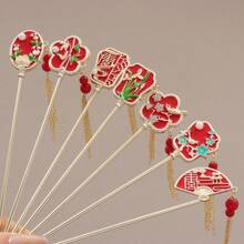 1pc Vintage Red Hanfu Hair Clip, Elegant Brides Hair Ornament Fan Shape Hair Stick For Traditional Chinese Dress Bun Extension Hair Bun Hair Pin Hair Bun Maker