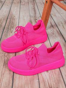 Versatile Fuchsia Athletic Shoes, Unisex Casual Lightweight Slip-On Walking Sneakers For Commute, Travel, Party - Rose Red - View 4