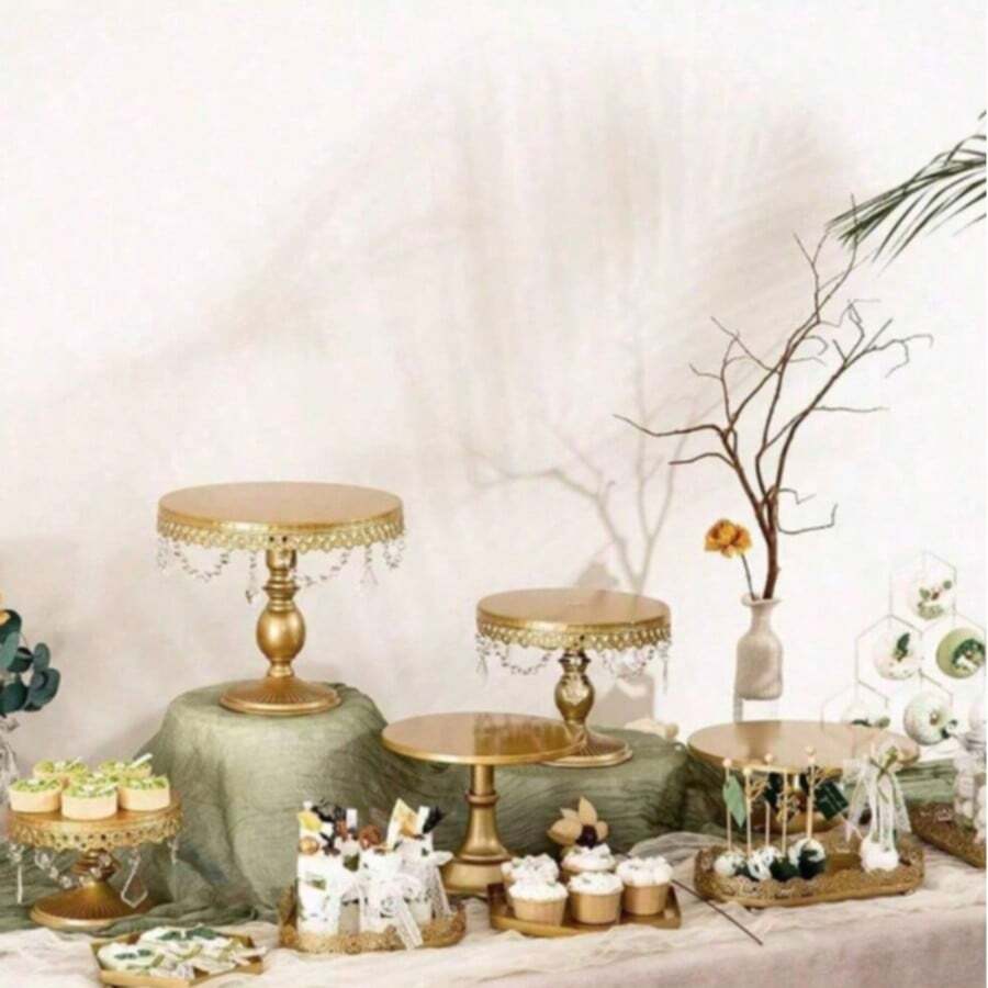 3Pcs Antique Cake Stand Set - Round Metal Cupcake Stands With Pendants And Beads - Elegant Dessert Display, For For Wedding, Birthday Party Decor,Dessert Table Display Set,Food Display Stands,Christmas Decorations For Home,Christmas Decor,Funny Gifts