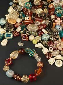 50G Of Vintage Baroque-Style Golden Embossed Acrylic Beads, Featuring Holes For Jewelry Crafting. Ideal For DIY Jewelry And Bracelet Creation, These Beads Come In A Random Mix Of Colors Ranging From 8 To 30Mm, With Designs Including Butterflies, Hearts, And Flowers, Perfect For Making Bracelets, Earrings, And Other Crafts.