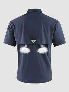 LEDUNTINO [Spring/Summer] Men's Fashion Casual Cargo Shirt, Sports Style, Solid Green Color, Great Gift For Husband Or Boyfriend, Men's Short Sleeve Shirt With Lapel, Button, And Zipper Pocket, Spring Summer Men's Clothing - Blue - View 3