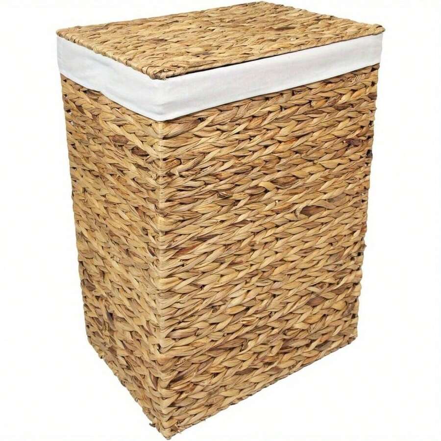 Natural Rattan Laundry Storage Basket Linen Bathroom Basket, Large - L44 X W34 X (H)56cms - White - View 1