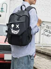 Unisex Large Capacity Luminous Casual Backpack, Solid Color College High School Student Backpack For Men, Fashionable Lightweight Simple Waterproof Backpack, Korean Style Travel Laptop Bag Anime School Supplies - Black - View 9