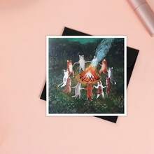 1 张异教徒猫围着火跳舞贺卡，适合任何场合的古怪贺卡 - 彩色 - 查看 5