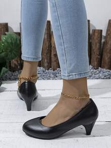 Damen Einfarbige High Heels, formelle Etikette professionelle High Heels, Flache Bürokleidung vielseitig bequeme schwarze High Heels - Schwarz - Übersicht 5