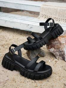 Women's Simple Fashionable Resort Strap Woven Strap Roman Sandals, Fairy Vibe Wedge Platform Thick Sole Beach Outdoor Walking Sandals, Large Size