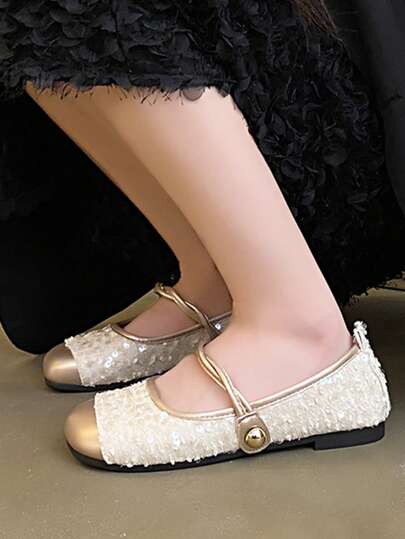 Women's Fashion Sequin Patchwork Chinese Style Mary Jane Flats, Comfortable And Durable Casual Shoes, Suitable For Spring & Autumn
