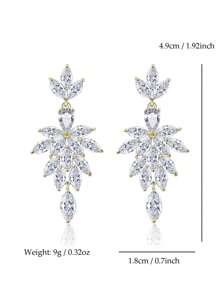 2pcs Palm Leaf Dangle Earrings Women Luxury Zirconia Earrings Bridal Wedding Jewelry Vacation Accessories Gift For Girlfriend Lovers Wife Mother