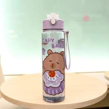 1pc 700ml/23.6oz Cute Cartoon Bear 3D Print Plastic Water Cup With Straw, Children Portable Mug With One-Click Flip Cover, Suitable For Outdoor Sports, Camping, Yoga, Picnics, School