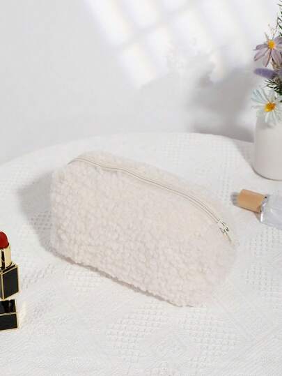 1pc Adorable & Fashionable Faux Shearling Makeup Bag, Storage Pouch, Pencil Case, Clutch Bag Bag For School School Accessories School Stuff